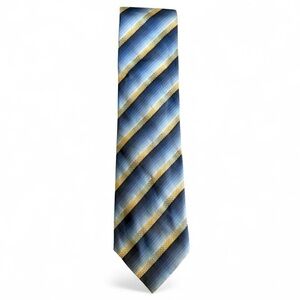Lamberti‎ Made in Italy Silk Necktie Blue Gold Striped Pattern